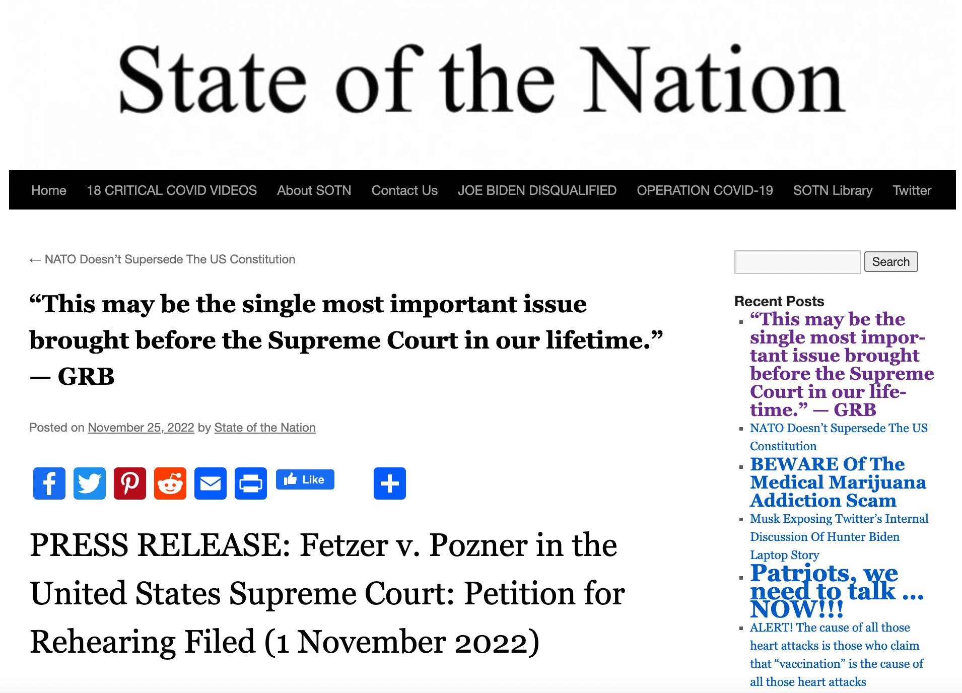 PRESS RELEASE: Fetzer v. Pozner in the United States Supreme Court ...